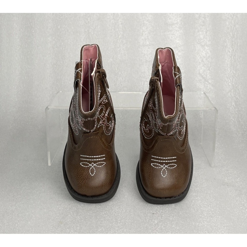 Wonder Nation Brown Zip up Square Toe Cowboy Cowgirl Boots Toddler Girls Size 5 - Picture 11 of 16